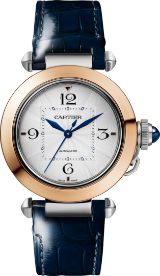 Pasha de Cartier watch 35 mm, automatic movement, 18K rose gold and steel, interchangeable metal and leather straps