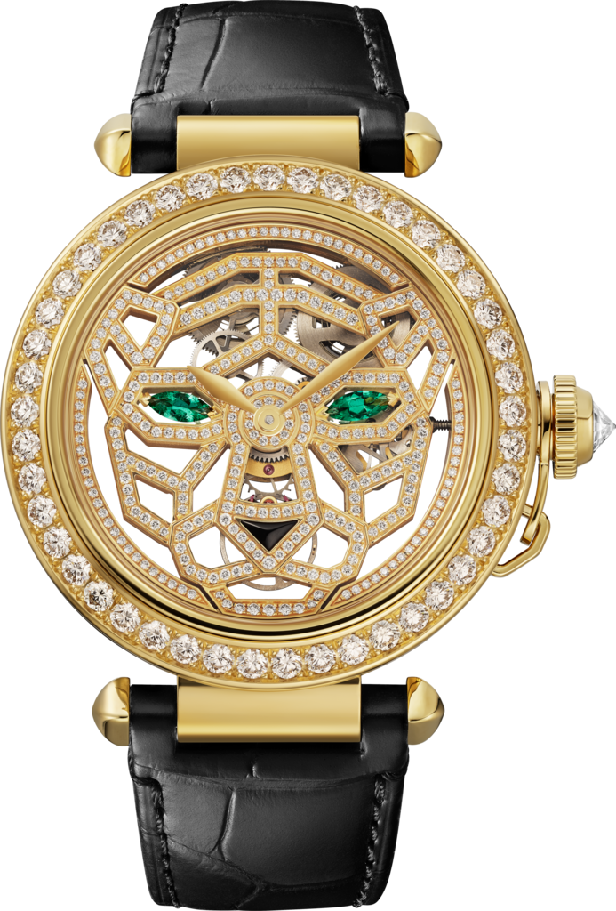 Joaillère Panthère Watch41 mm, hand-wound movement, 18K yellow gold, diamonds, interchangeable leather straps