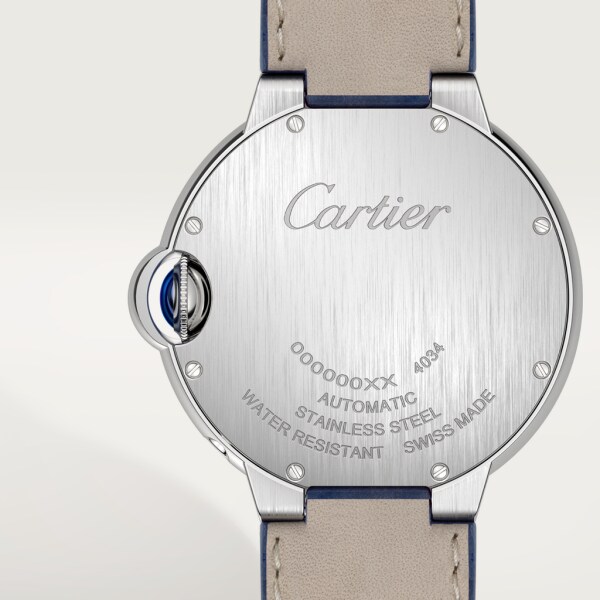 Ballon Bleu de Cartier watch 37 mm, steel, leather