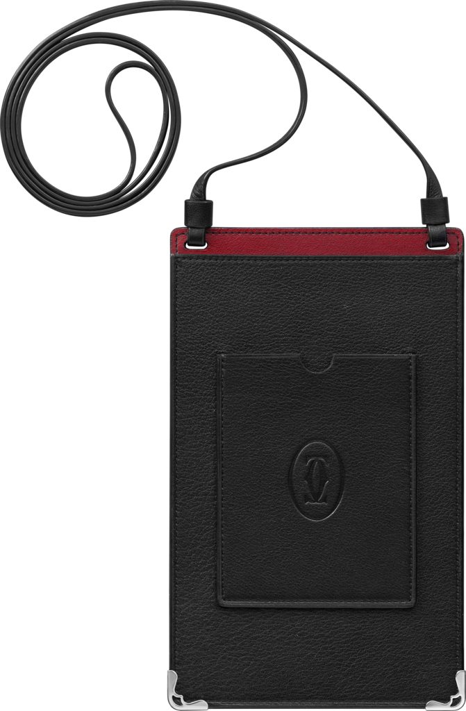 Smartphone pouch with card holder, Must de CartierBlack calfskin, palladium finish