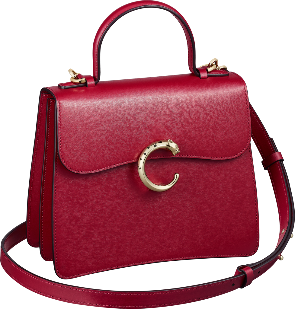 Top handle bag small model, Panthère de CartierCherry red calfskin, golden finish