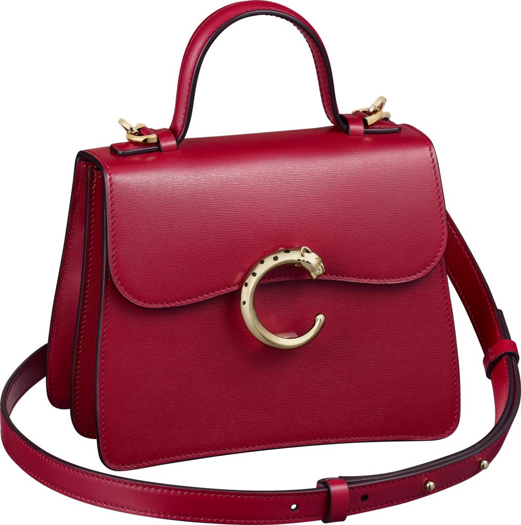 Panthère de Cartier mini top handleCherry red calfskin, golden finish