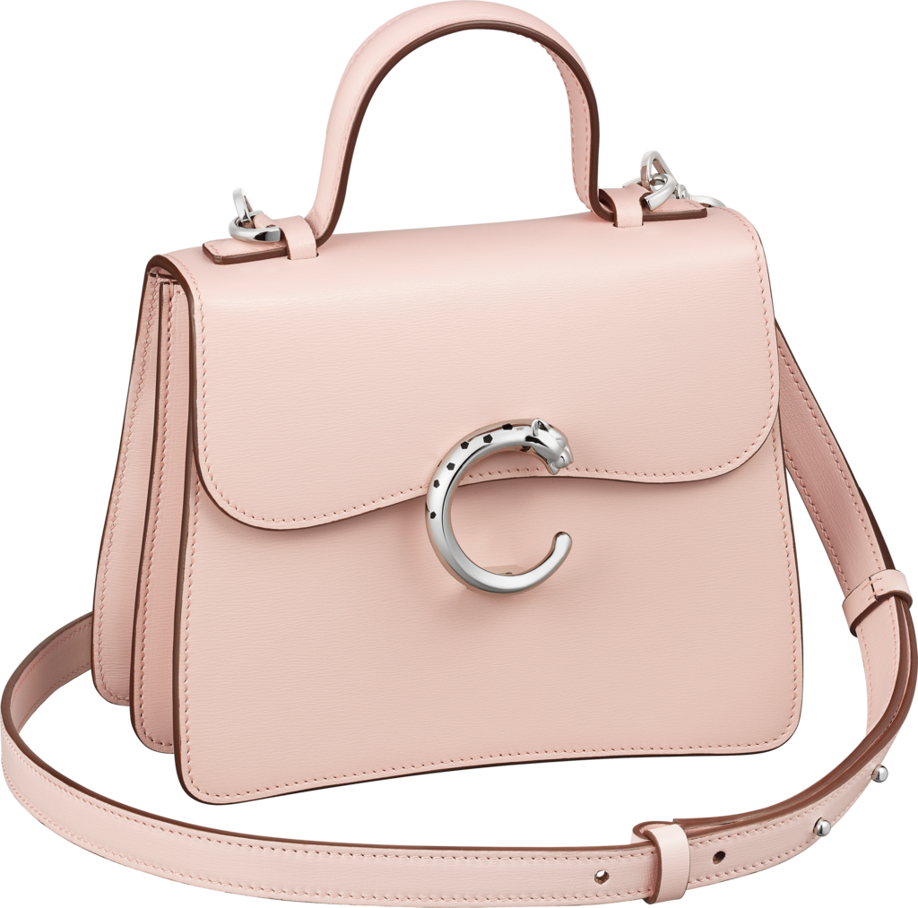 Top handle bag mini model, Panthère de CartierPale pink calfskin, palladium finish