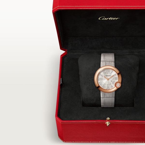 Ballon Blanc de Cartier watch 30mm, quartz movement, rose gold, diamond, leather