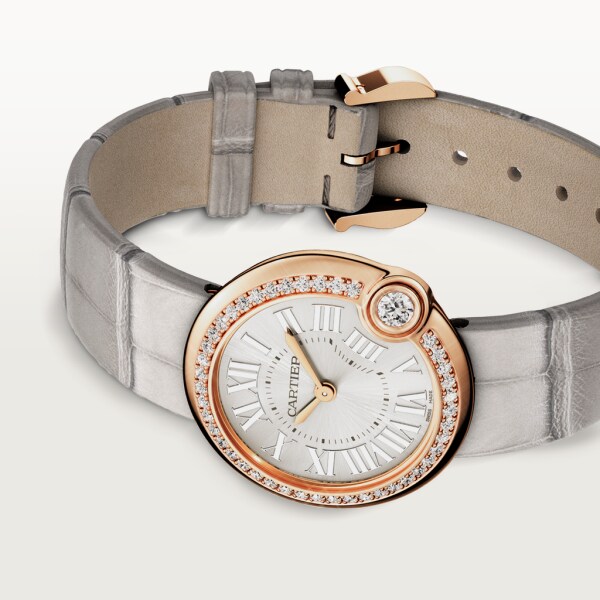 Ballon Blanc de Cartier watch 30mm, quartz movement, rose gold, diamonds, leather
