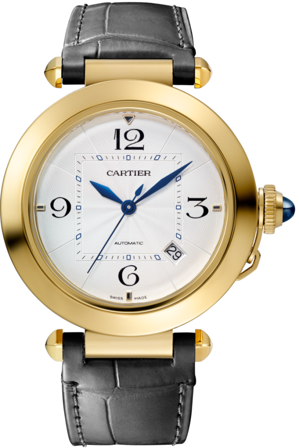 Pasha de Cartier watch 41 mm, automatic movement, yellow gold, 2 interchangeable leather straps