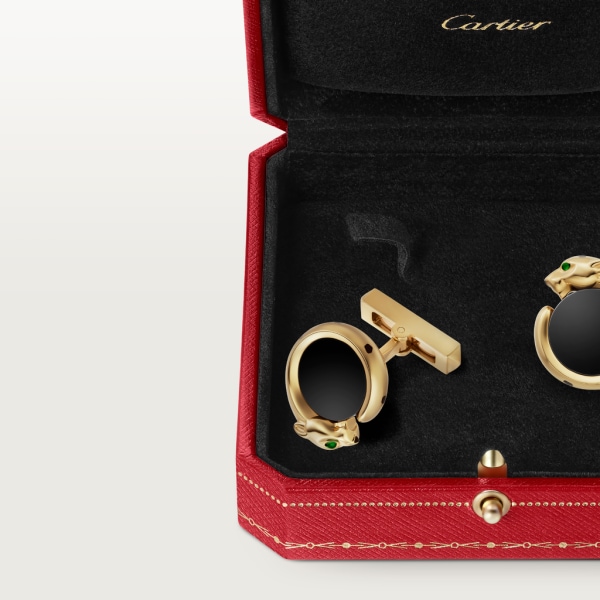 Panthère de Cartier cufflinks Yellow gold, onyx, tsavorites and black lacquer