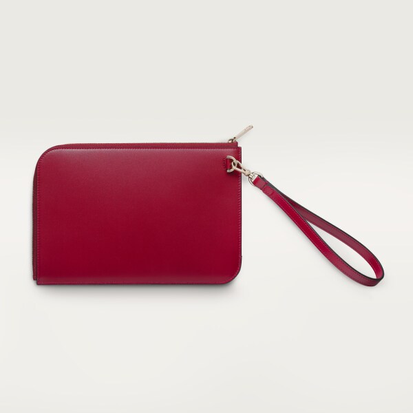 Pouch small model, Double C de Cartier Cherry red calfskin, gold and cherry red enamel finish