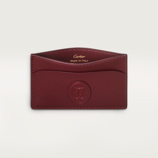 Simple Card Holder, Must de Cartier Burgundy calfskin, golden finish