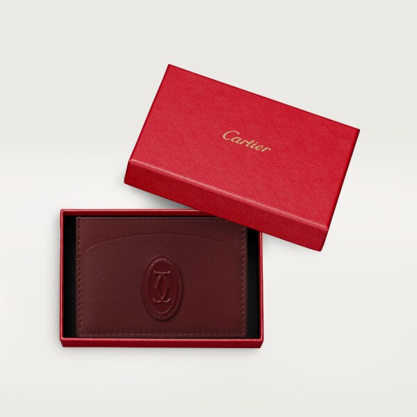 Simple Card Holder, Must de Cartier Burgundy calfskin, golden finish