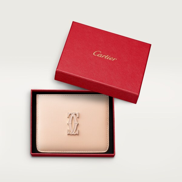 Simple Card Holder, Double C de Cartier Powder pink calfskin, gold and powder pink enamel finish