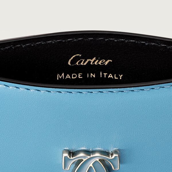 Simple Card Holder, Double C de Cartier Capri blue calfskin, golden and Capri blue enamel-finish