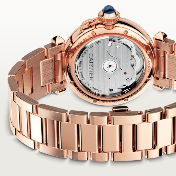 Pasha de Cartier watch 35 mm, automatic movement, rose gold, diamonds, interchangeable metal and leather straps