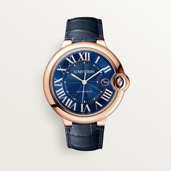 Ballon Bleu de Cartier watch 42mm, automatic movement, rose gold, leather