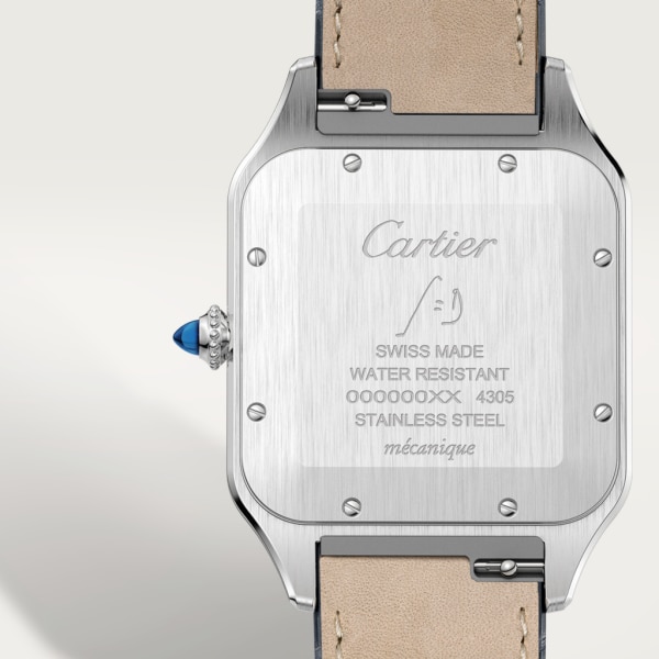 Santos-Dumont watch Extra-large model, hand-wound mechanical movement, rose gold, steel, leather