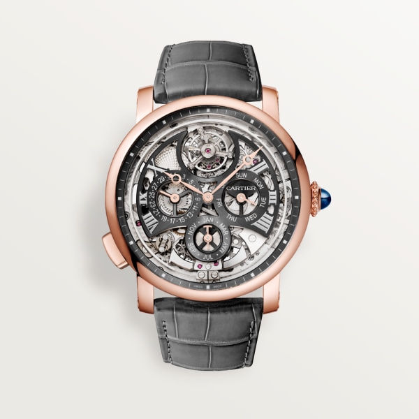 Rotonde de Cartier watch 45mm, automatic movement, rose gold, leather
