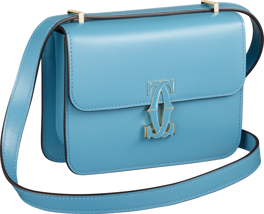 Shoulder Bag, Nano, Double C de CartierCapri blue calfskin, golden and Capri blue enamel-finish