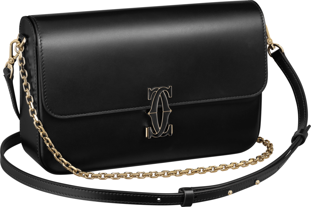 Chain bag  small model, Double C de CartierBlack calfskin, gold and black enamel finish