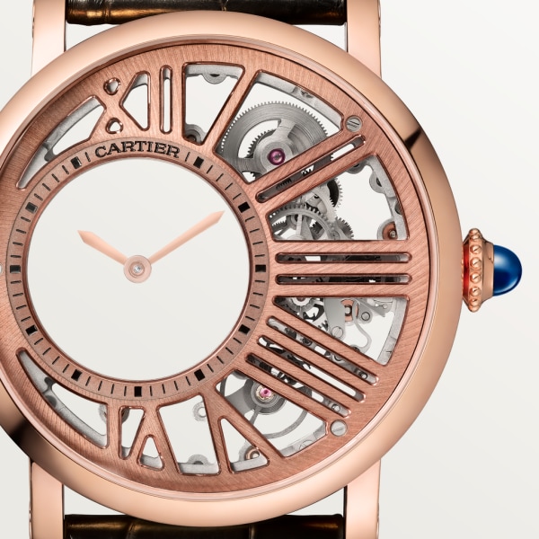 Rotonde de Cartier watch 42mm, hand-wound mechanical movement, rose gold, leather