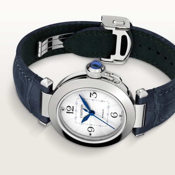 Pasha de Cartier watch 35 mm, automatic movement, steel, 2 interchangeable leather straps