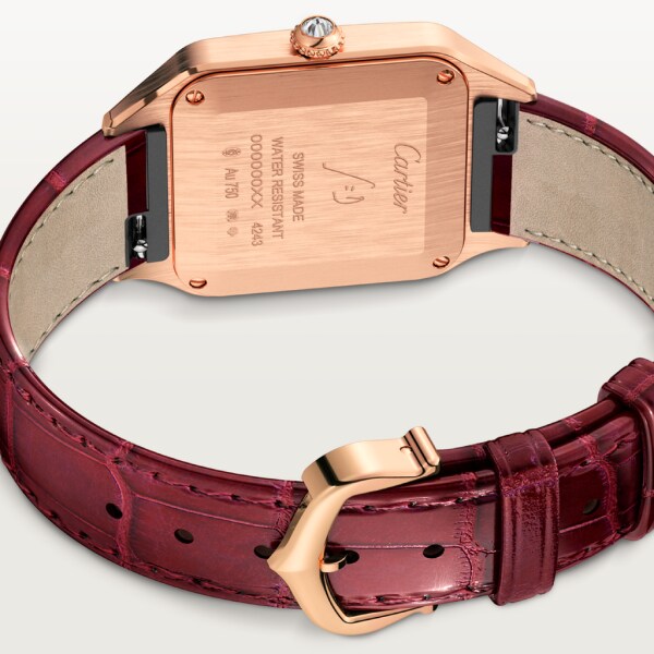 Santos-Dumont watch Small model, quartz movement, rose gold, diamonds, leather