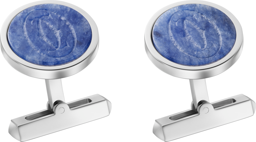 Double C de Cartier logo cufflinks with engraved sodaliteSterling silver, palladium finish, sodalite