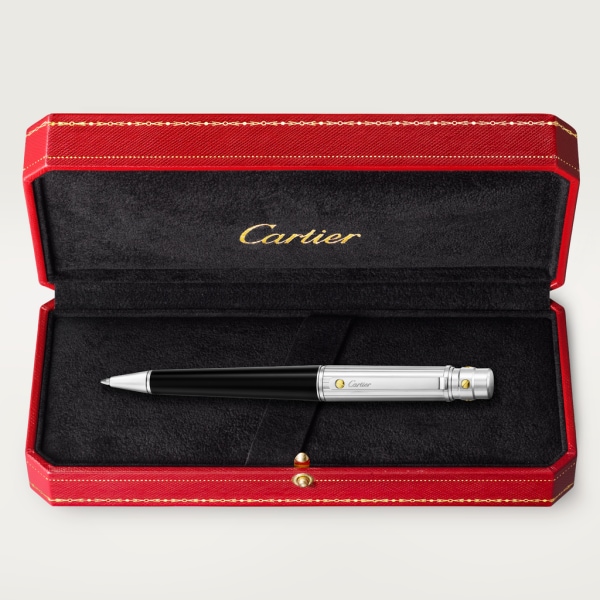 Santos de Cartier ballpoint pen Large model, engraved metal, composite, palladium and gold finishes