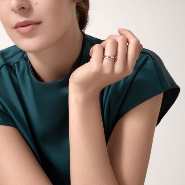 Ballerine wedding ring, width 2 mm, semi-paved  Platinum, diamonds