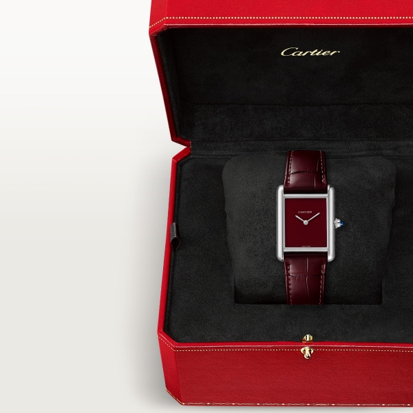 Tank Must de Cartier watch Large model, high autonomy quartz movement, steel, leather