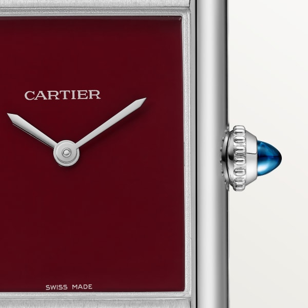 Tank Must de Cartier watch Large model, high autonomy quartz movement, steel, leather