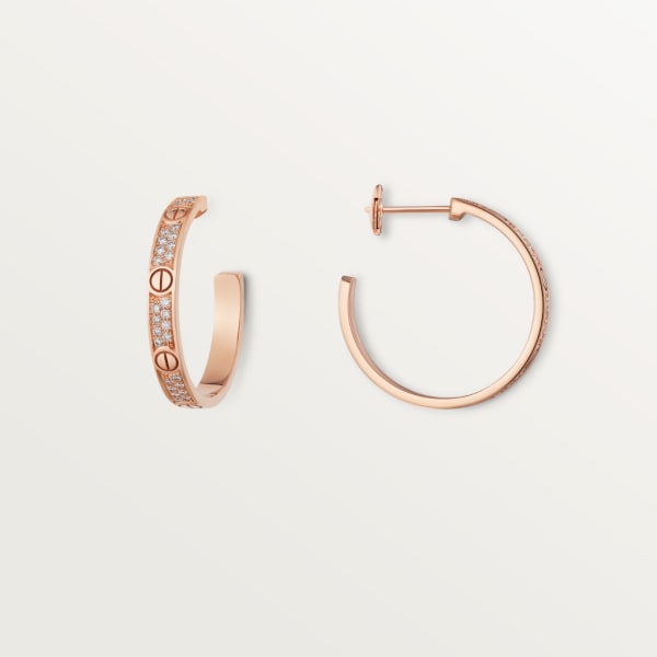 Love hoop earrings, medium model, paved Rose gold, diamond