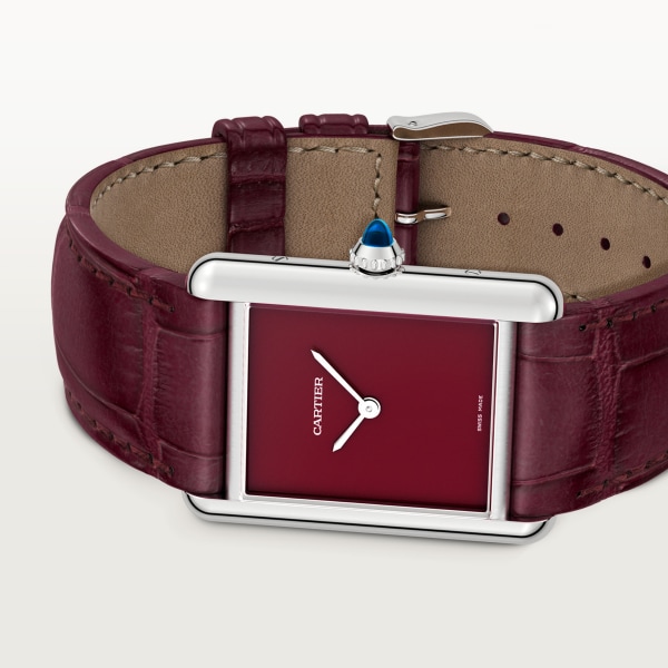 Tank Must de Cartier watch Large model, high autonomy quartz movement, steel, leather