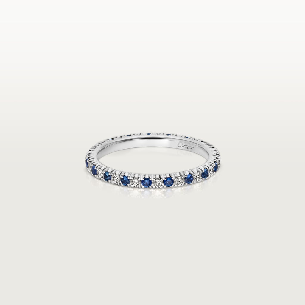 Etincelle de Cartier wedding ring, width 2 mm, pavedPlatinum, sapphires, diamonds