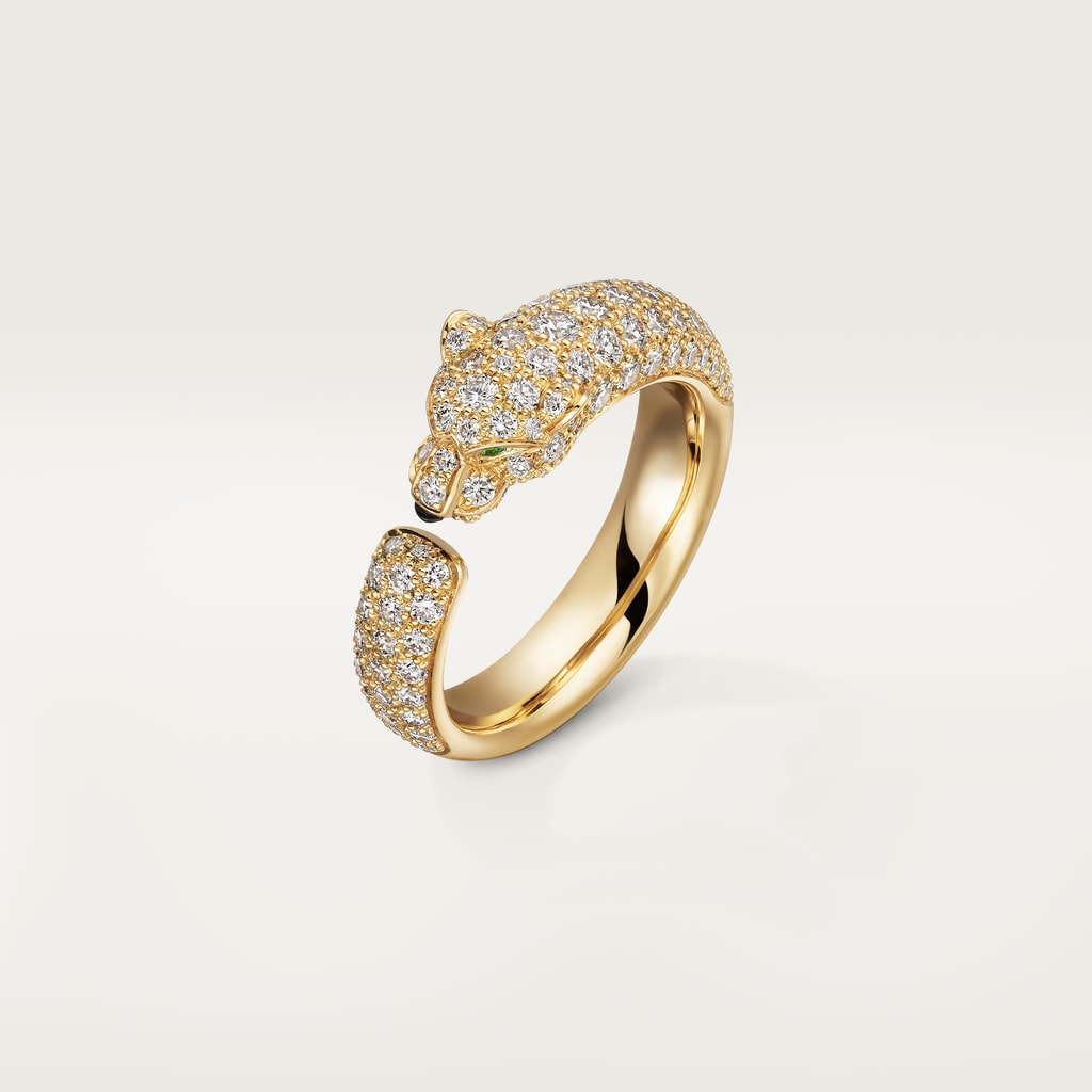 Panthère de Cartier ring, small model, pavedYellow gold, emeralds, onyx, diamonds