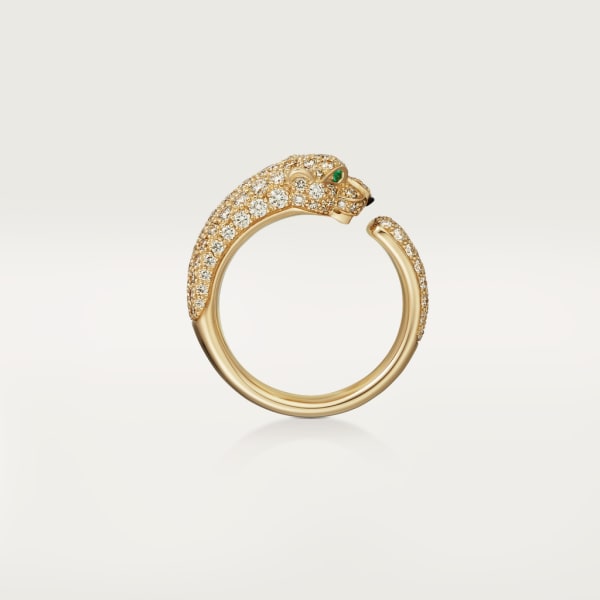 Panthère de Cartier ring, small model, paved Yellow gold, emeralds, onyx, diamonds