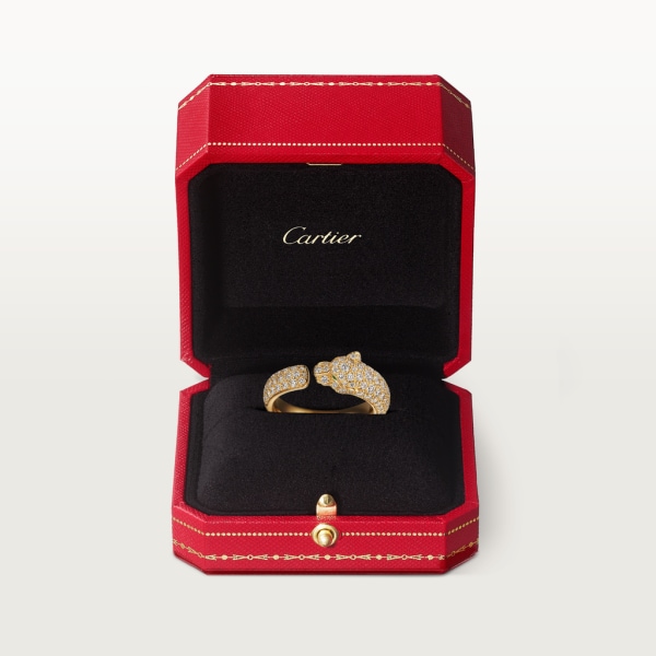 Panthère de Cartier ring, small model, paved Yellow gold, emeralds, onyx, diamonds