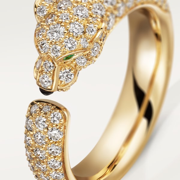 Panthère de Cartier ring, small model, paved Yellow gold, emeralds, onyx, diamonds