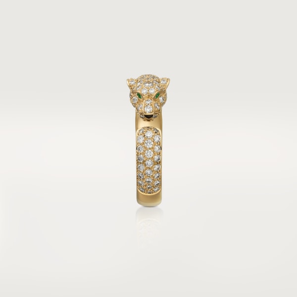 Panthère de Cartier ring, small model, paved Yellow gold, emeralds, onyx, diamonds