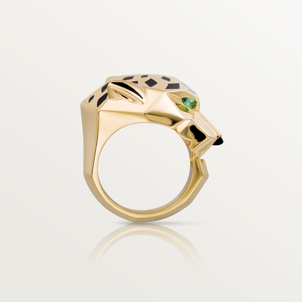 Panthère de Cartier ringYellow gold, lacquer, tsavorite garnet, onyx