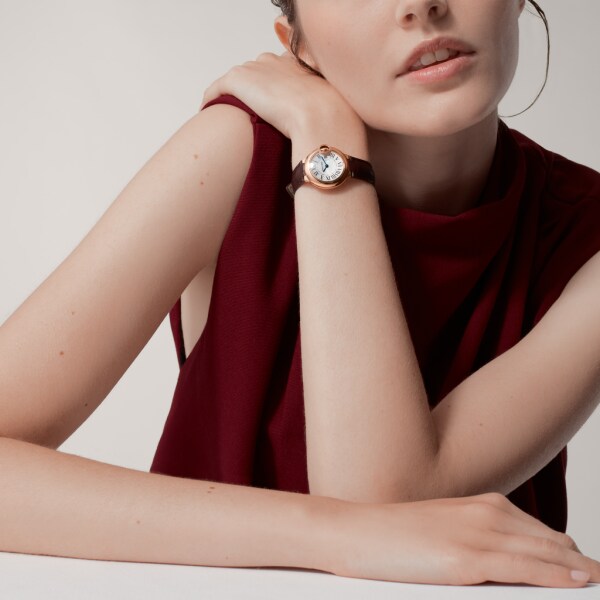 Ballon Bleu de Cartier watch 28mm, quartz movement, rose gold, leather