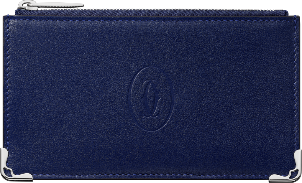 Zipped 5-credit card holder, Must de CartierLapis lazuli calfskin, silver finish
