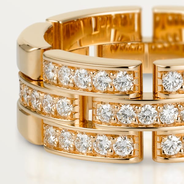 CRB4095300 - Maillon Panthère ring, 3 half diamond-paved rows - Rose ...
