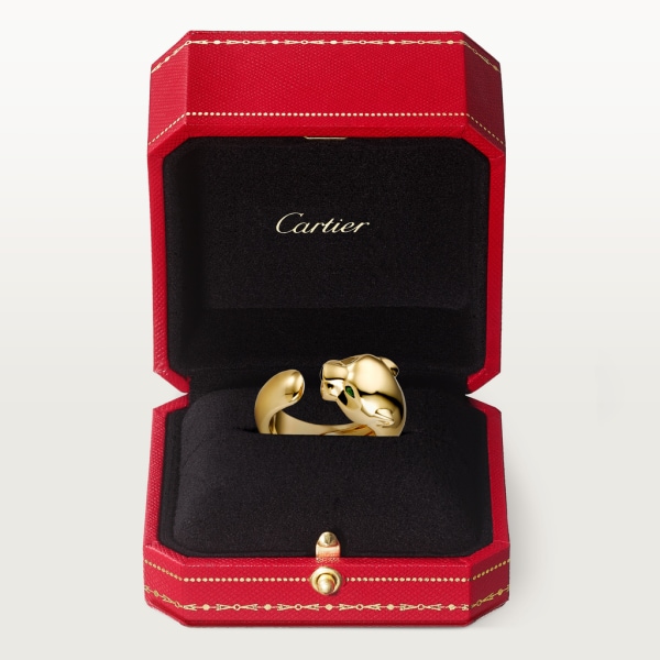 Panthère de Cartier ring, medium model Yellow gold, onyx, tsavorite garnet