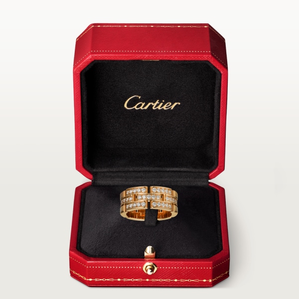 Maillon Panthère ring, three rows, semi-paved Rose gold, diamonds