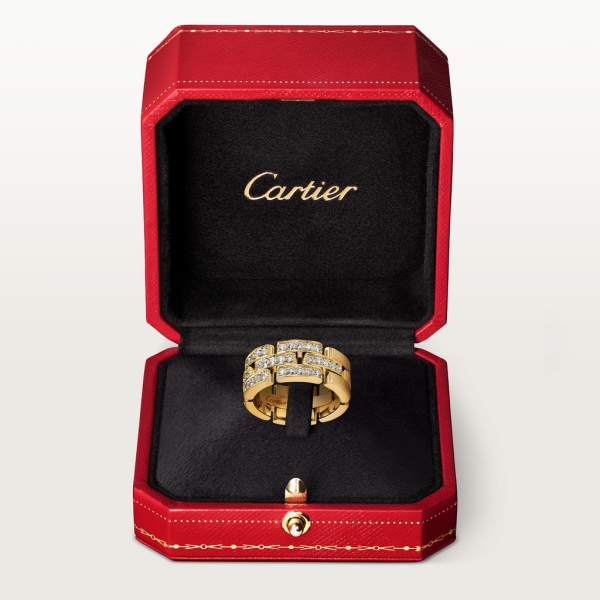 Maillon Panthère ring, three rows, semi-paved Yellow gold, diamonds