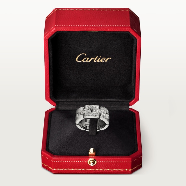 Maillon Panthère ring, three rows, semi-paved White gold, diamonds