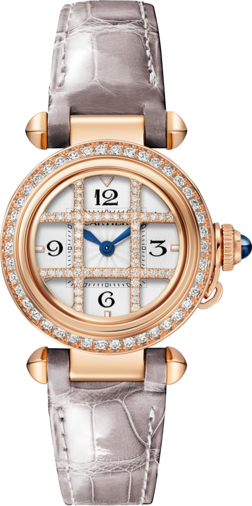 Pasha de Cartier watch 30 mm, quartz movement, rose gold, diamonds, interchangeable leather straps