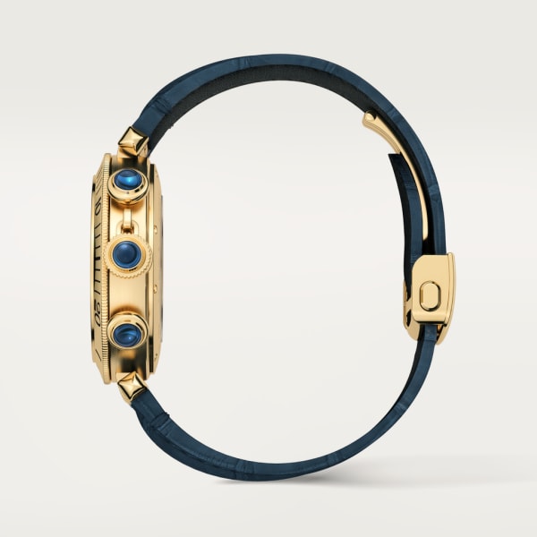 Pasha de Cartier watch 41 mm, chronograph, automatic movement, 18K yellow gold, interchangeable leather straps
