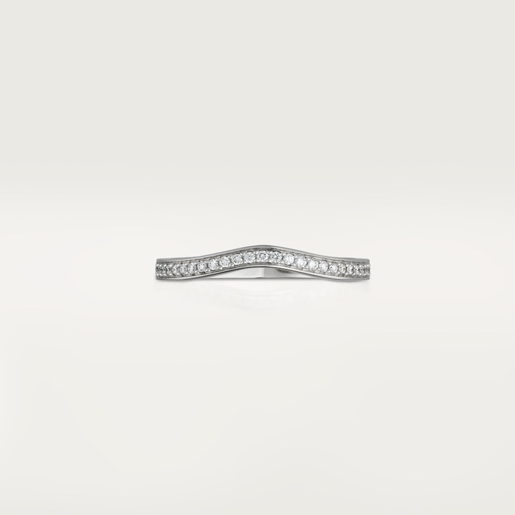Ballerine wedding ring, width 2 mm, semi-paved Platinum, diamonds