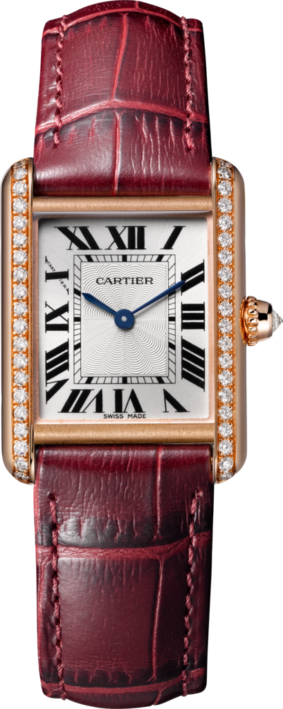 Tank Louis Cartier watchSmall model, hand-wound mechanical movement, rose gold, diamonds, leather